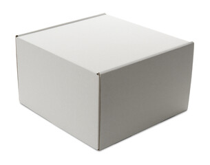 One closed cardboard box isolated on white. Mockup for design