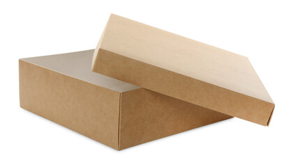 One open cardboard box isolated on white. Mockup for design