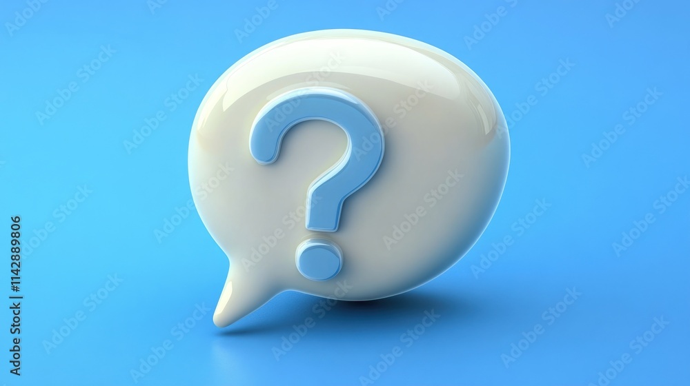 Poster a simple white ball with a blue question mark, perfect for use in presentations, educational materia