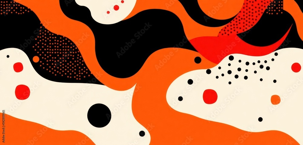 Poster abstract pattern with dynamic shapes in orange red and black on a light background. fluid design for