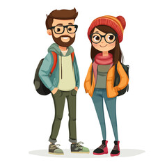 Couple with Hipster Style Vector Illustration | Trendy and Edgy Fashion Artwork for Logos & Digital Designs  
