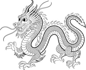 Intricate Chinese Dragon Line Art for Coloring Pages and Design Projects