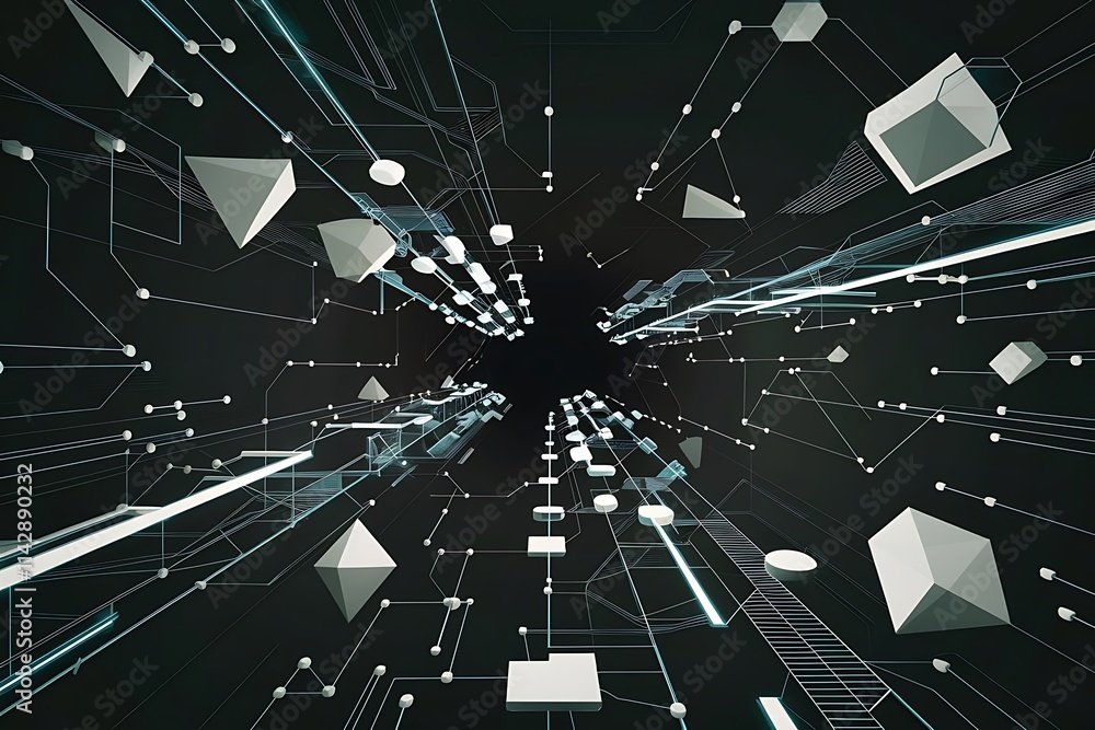Poster abstract polygonal space low poly dark background with connecting dots lines and geometirc shapes fu
