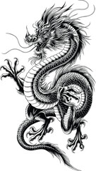 Fototapeta premium Intricate Chinese Dragon Line Art for Coloring Pages and Design Projects
