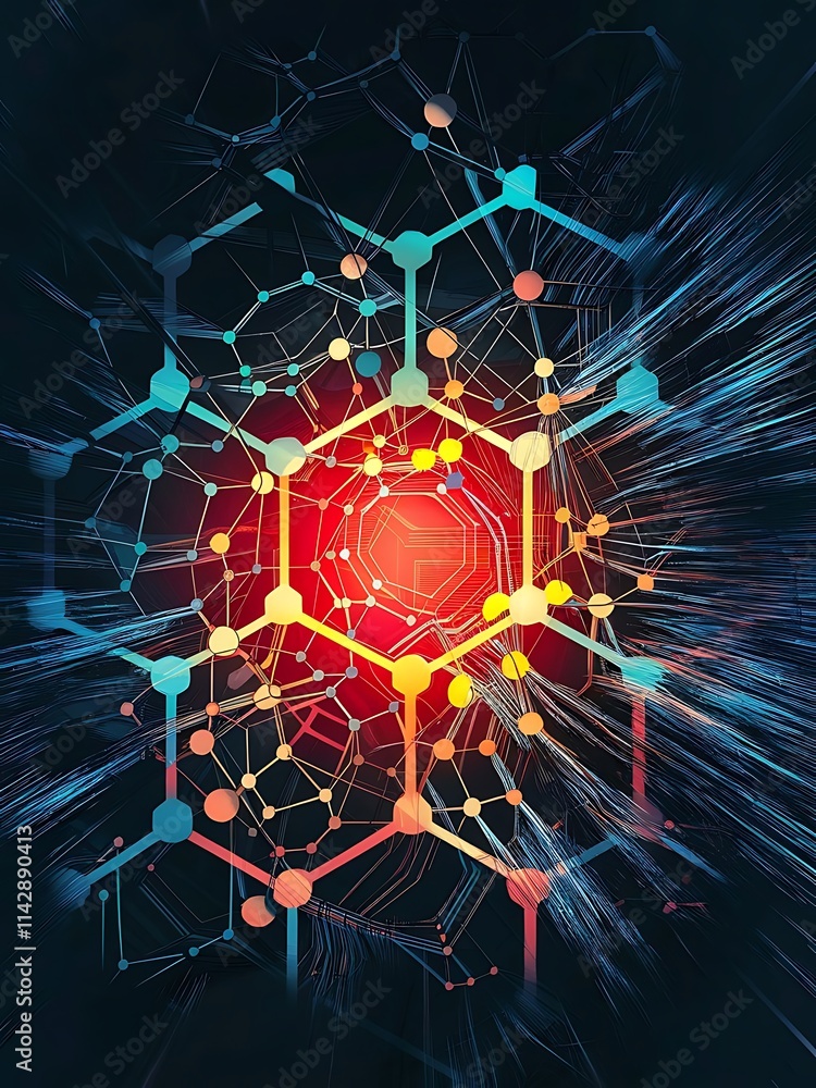 Poster science network pattern connecting lines and dots technology hexagons structure or molecular connect