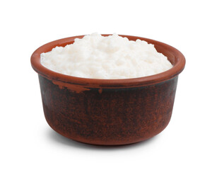 Delicious rice pudding in bowl isolated on white