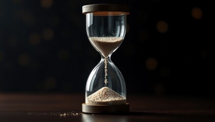 Hourglass with sand flowing from 2024 to 2025. Time concept. Change. Future. New year countdown. Dark background with sparkling lights. Sand represents passing time. Potential to evoke anticipation