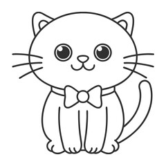 Adorable Bow Cat Outline Illustration.