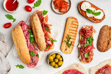 Assorted delicious baguette sandwiches