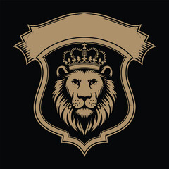 Obraz premium Royal Lion Crest with Crown and Shield - Elegant Heraldic Design