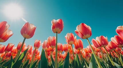 Fototapeta premium Vivid Pink Tulips Bask In Bright Sunlight