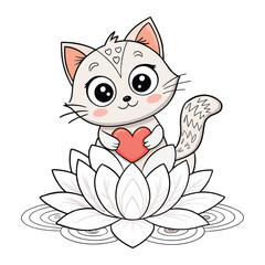 Obraz premium Cat Mandala Coloring Page with Lotus Flower Design