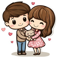 Cute Couple with Kawaii Style Vector Illustration | Adorable and Playful Fashion Artwork for Logos & Digital Designs  
