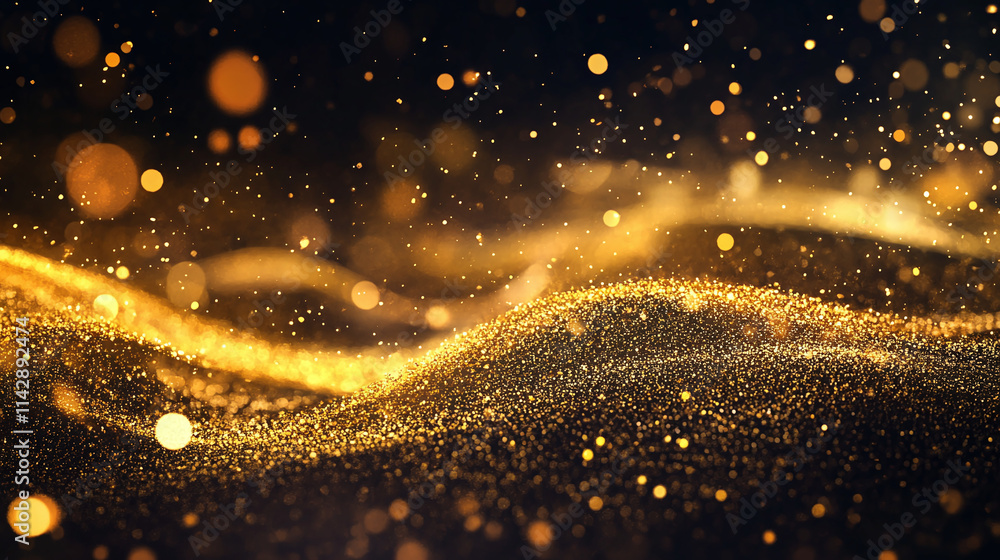 Aufkleber an abstract scene with lots of small golden particles that create an effect of shimmer and shine.
