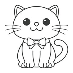 Adorable Bow Cat Outline Illustration.