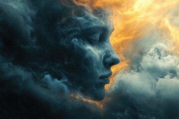 A person's face is partially hidden by a thick cloud of smoke