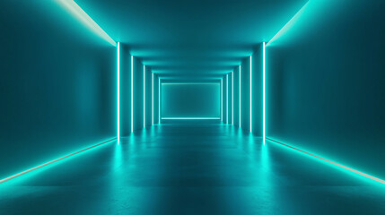 Fototapeta premium a long corridor with neon lighting.
