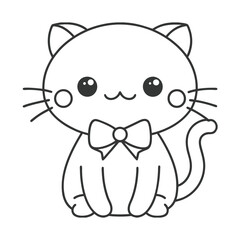Adorable Bow Cat Outline Illustration.