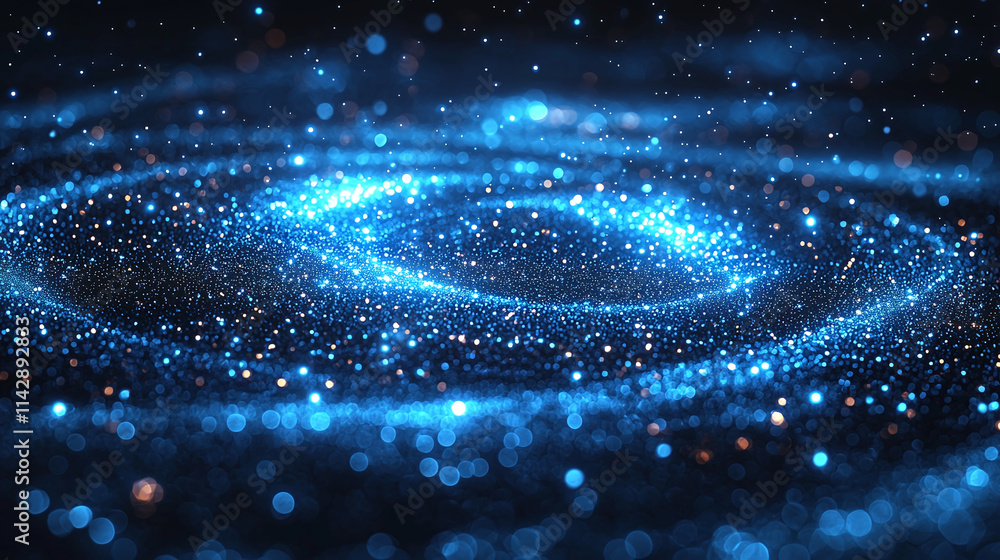 Poster an abstract scene resembling outer space or a galaxy. it is filled with many bright dots and particl