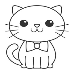 Adorable Bow Cat Outline Illustration.
