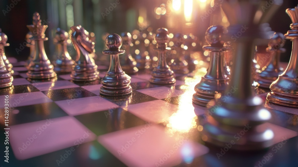 Poster A detailed view of a chessboard with various pieces, ideal for use in editorial or educational contexts