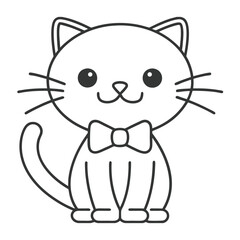 Adorable Bow Cat Outline Illustration.