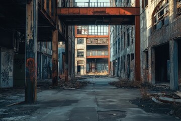 Fototapeta premium Industrial building with many windows and no activity inside