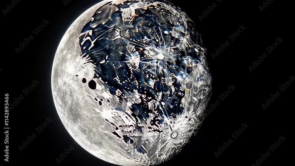 Poster stunning 4k close-up moon of a crystal-like reflective surface showcasing intricate details and move