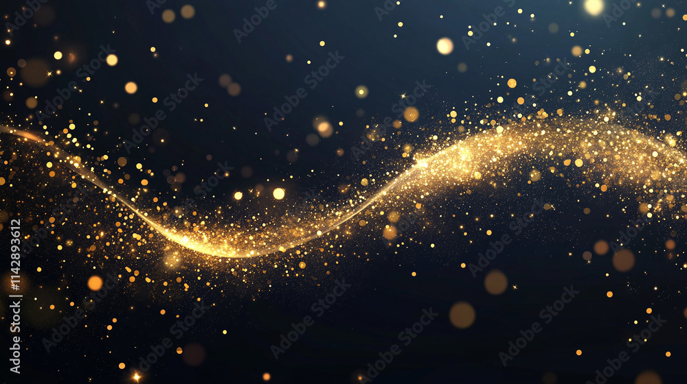 Aufkleber an abstract scene with lots of small golden particles that create an effect of shimmer and shine. th