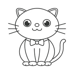 Adorable Bow Cat Outline Illustration.