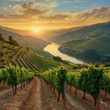 Douro vineyards at sunset
