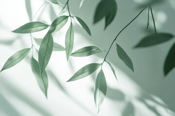 A leafy green branch with a shadow cast on it