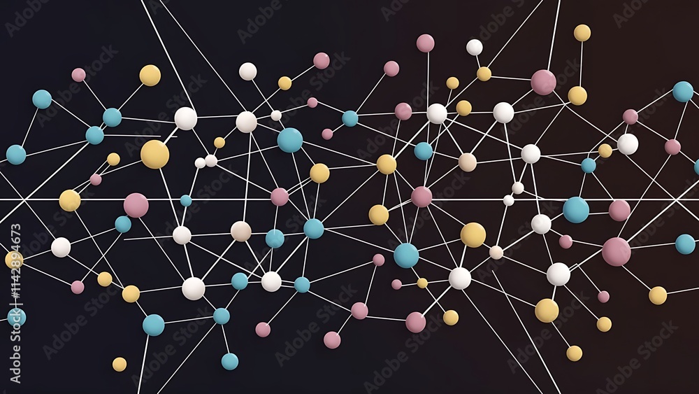 Poster flat style geometric abstract background round dots or circle connections on color background techno