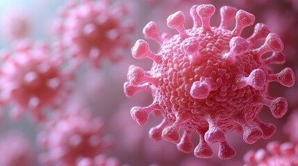 A microscopic image of a pink corona cell with visible cellular structures