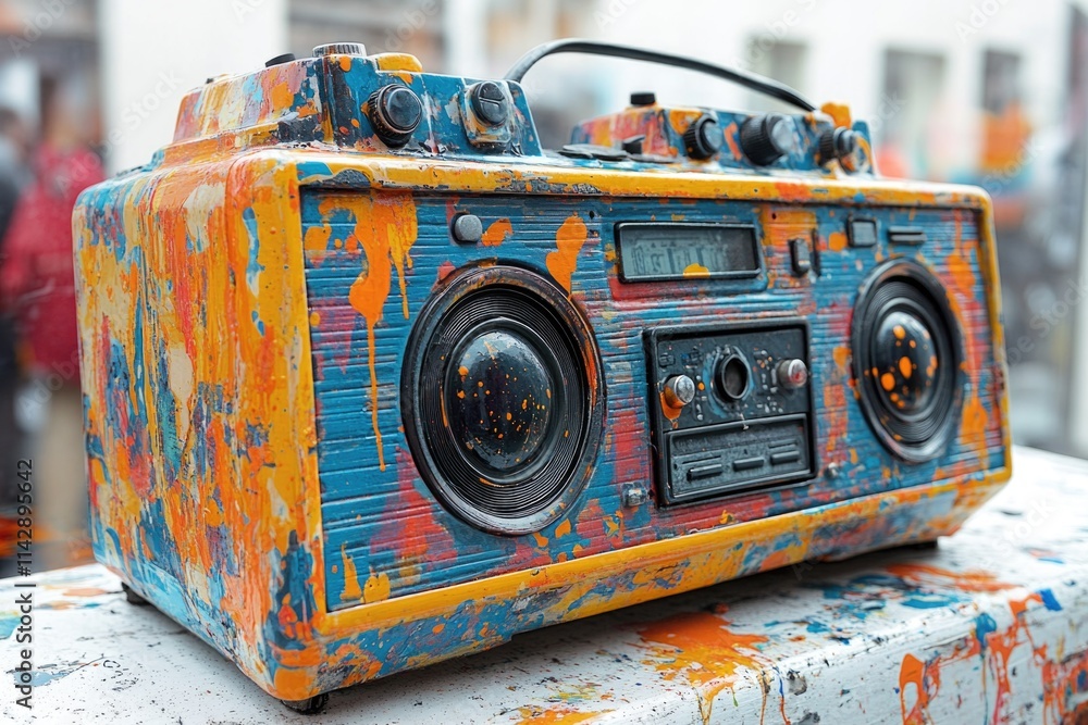 Poster A bright and cheerful radio sitting on a table with a simple, minimalistic background