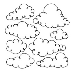 A set of linear sketches, cloud contours. Vector graphics.