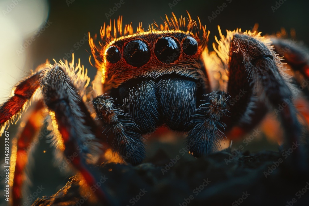 Poster a close-up view of a spider sitting on a rock