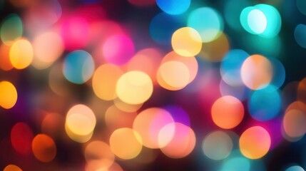 Fototapeta premium multicolored bokeh lights creating a dreamy, festive ambiance against a black background, with hints of rainbow confetti enhancing the magical feel of the scene, perfect for celebration themes