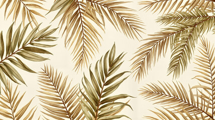 Tropical palm leaves pattern on beige background