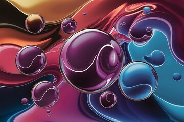 Vector abstract background liquid bubble circles on fluid gradient with shadows and light effects shiny design templates for text