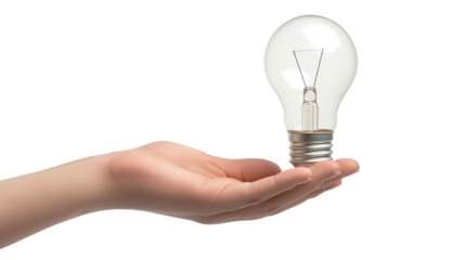 Light bulb creative mockup business idea symbol held by a hand isolated on a white background