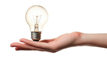 Light bulb creative mockup business idea symbol held by a hand isolated on a white background