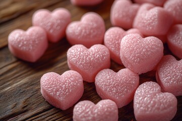 Obraz premium Candy arranged on a wooden table, perfect for Valentine's Day or romantic scenes