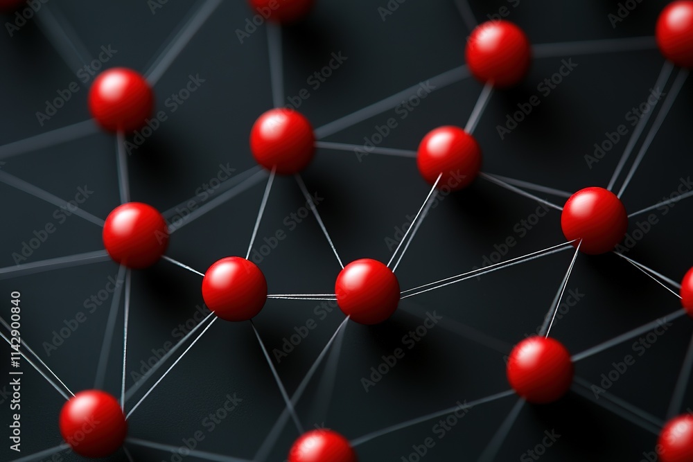 Poster a close up of red balls connected by strings