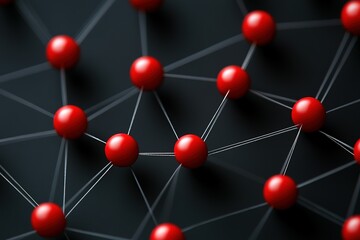 A close up of red balls connected by strings
