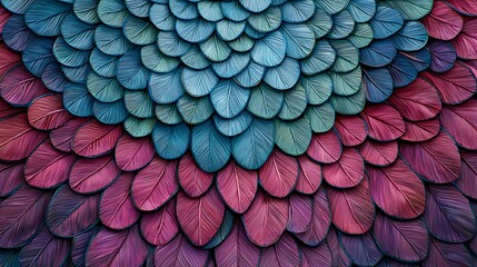 Intricate Teal and Crimson Feather Pattern Design