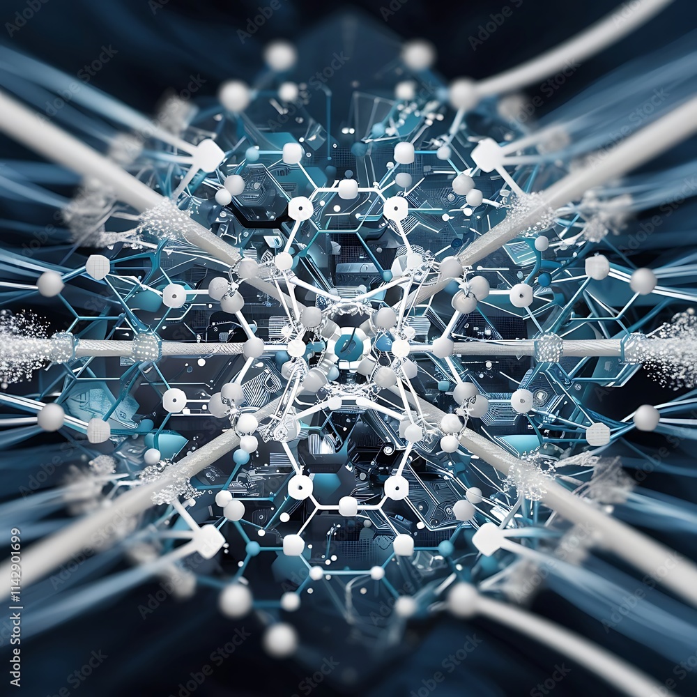 Poster science network pattern connecting lines and dots technology hexagons structure or molecular connect