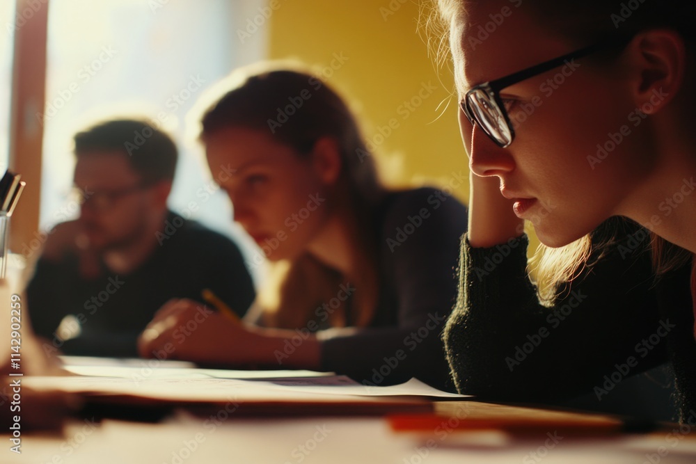 Poster people working together on a project or taking notes