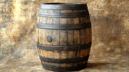 Fototapeta premium old wooden barrel set against a rustic background, showcasing aged wood textures and a sense of nostalgia, perfect for themes of traditional craftsmanship and heritage