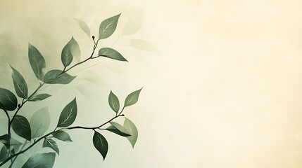 Delicate Green Leaves on Branch Soft Background